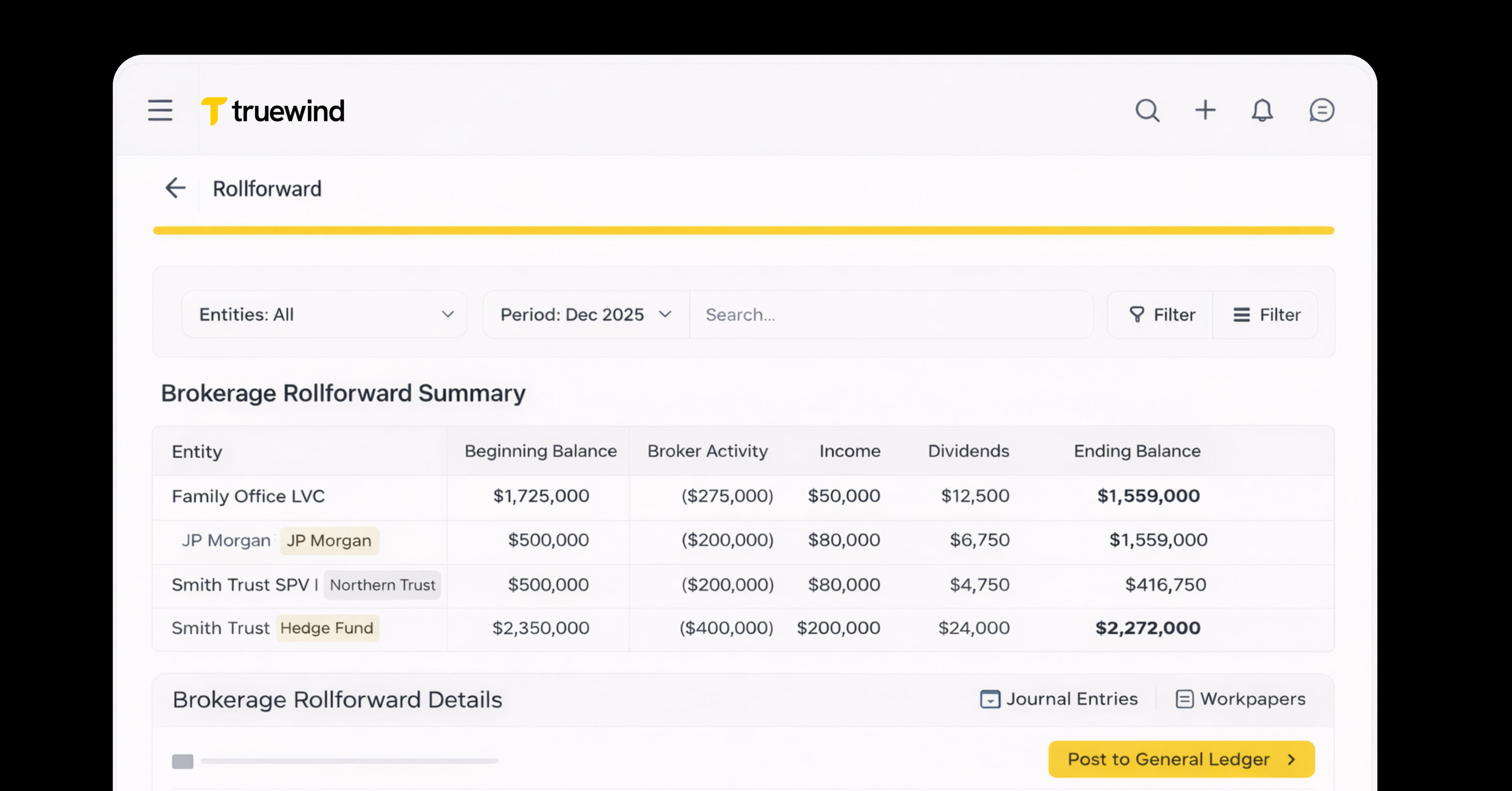 Family office dashboard and reconciliation workflow